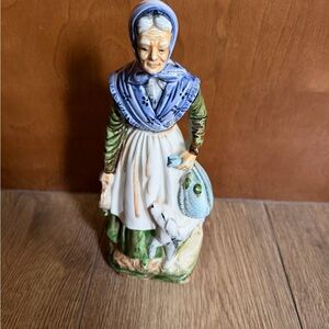 Vintage Ceramic Figurine with Blue and Green Accents
